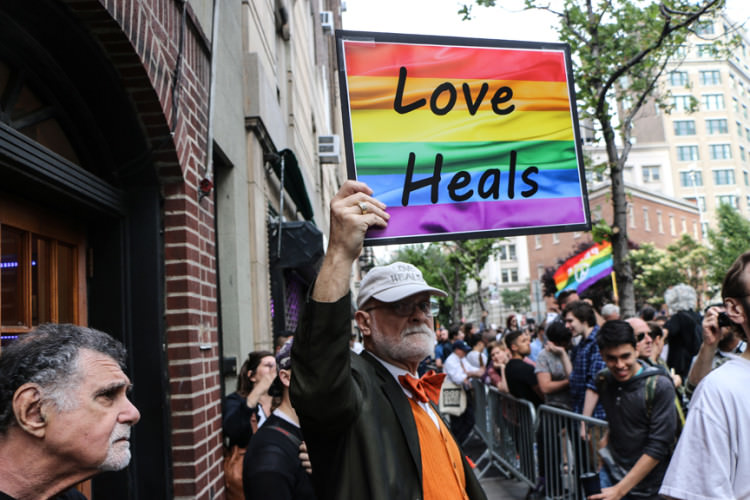 Photograph from Stonewall Inn rally for Orlando victims June 13, 2016.